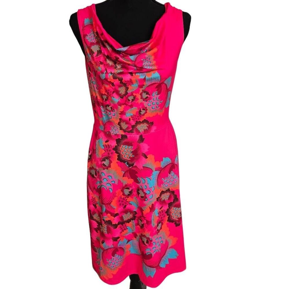 Miss Versa Womens Vibrant Artistic Print Travel Friendly Sleeveless Dress Small